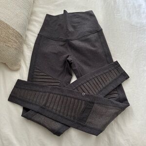 ALO Yoga Gray Moto Leggings with High-Rise Waistband and Ribbed Ankle Detail